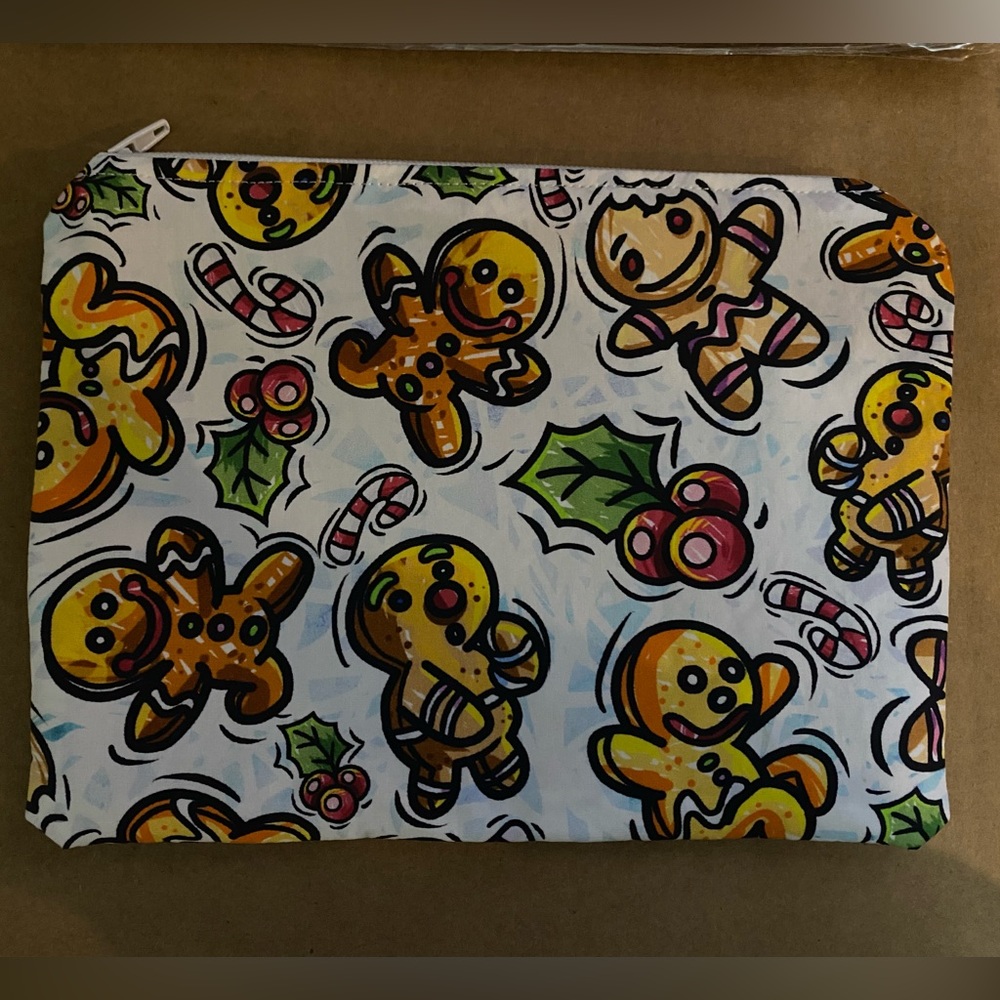 New handmade gingerbread man cosmetic/travel bag.